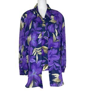 Vtg Susan Graver Style Women's Purple Gold 2pc Tank & Button Down Blouse Plus 3X